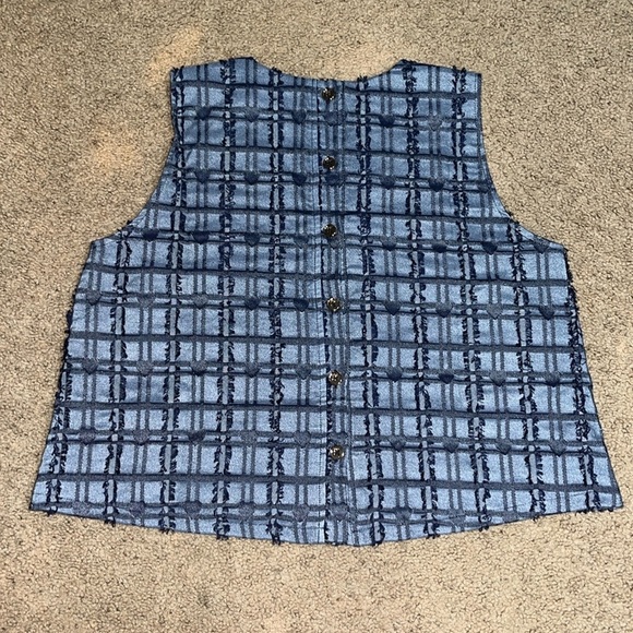 Buru Le V Mod Top Blouse Button Up Back Denim Indigo Hearts Large - Picture 4 of 8